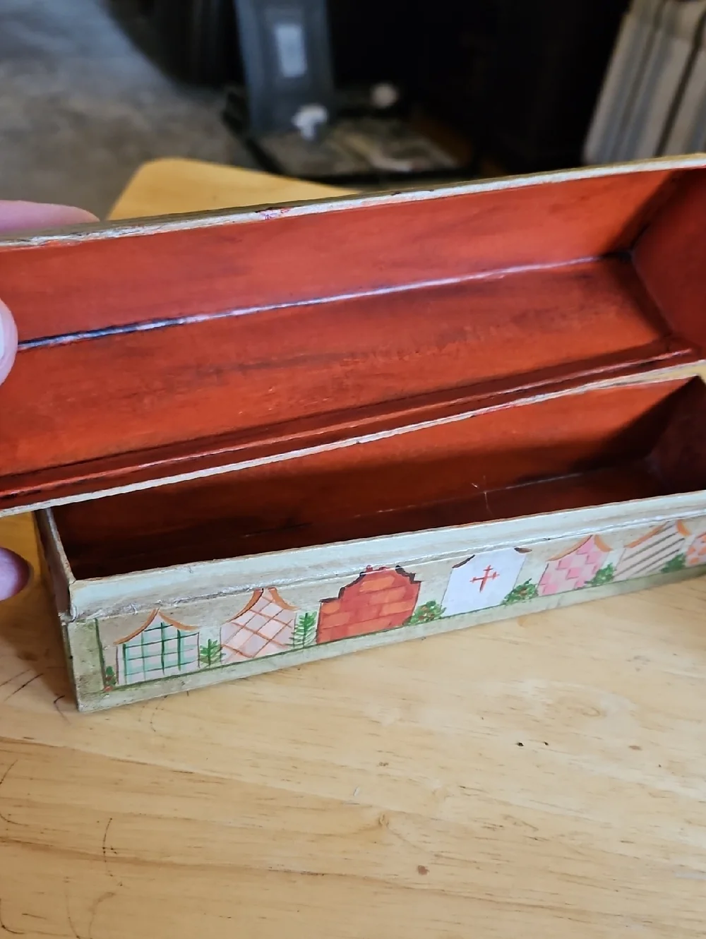 Hand-Painted Floral Wooden Trinket Box in Green and Pink